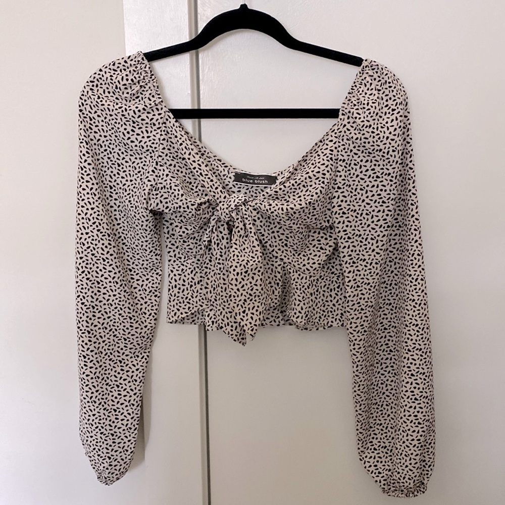 Blue blush blouse with front tie. Size medium. NWOT.